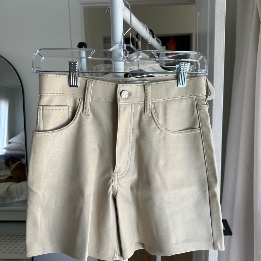Abercrombie & Fitch High Waist Cream Vegan Leather Shorts